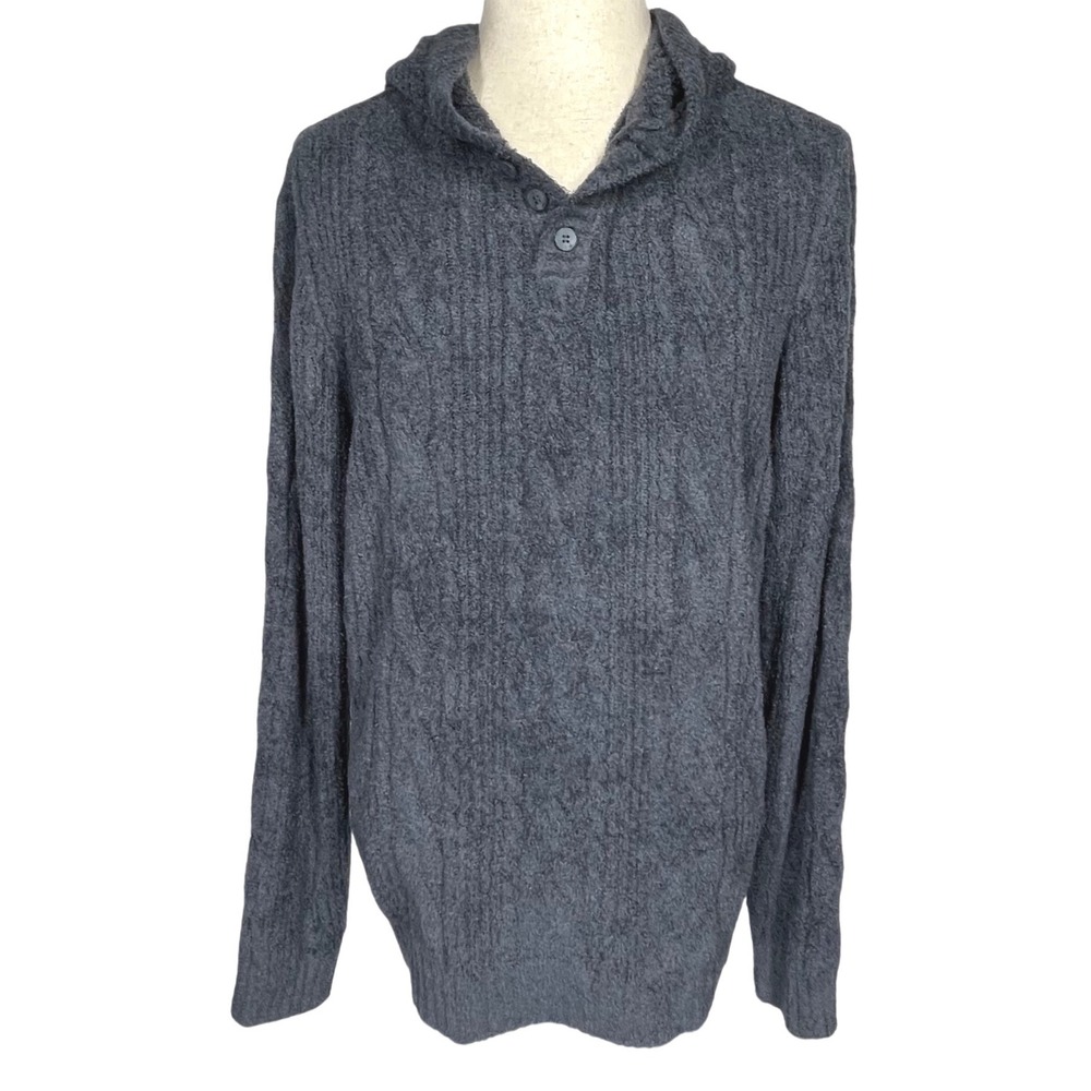 Barefoot Dreams CozyChic Lite Cable Knit Hoodie Mens L Carbon Gray BDMCL21780